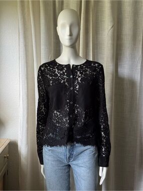 Veronica Beard Black Lace Button-Front Women's Top